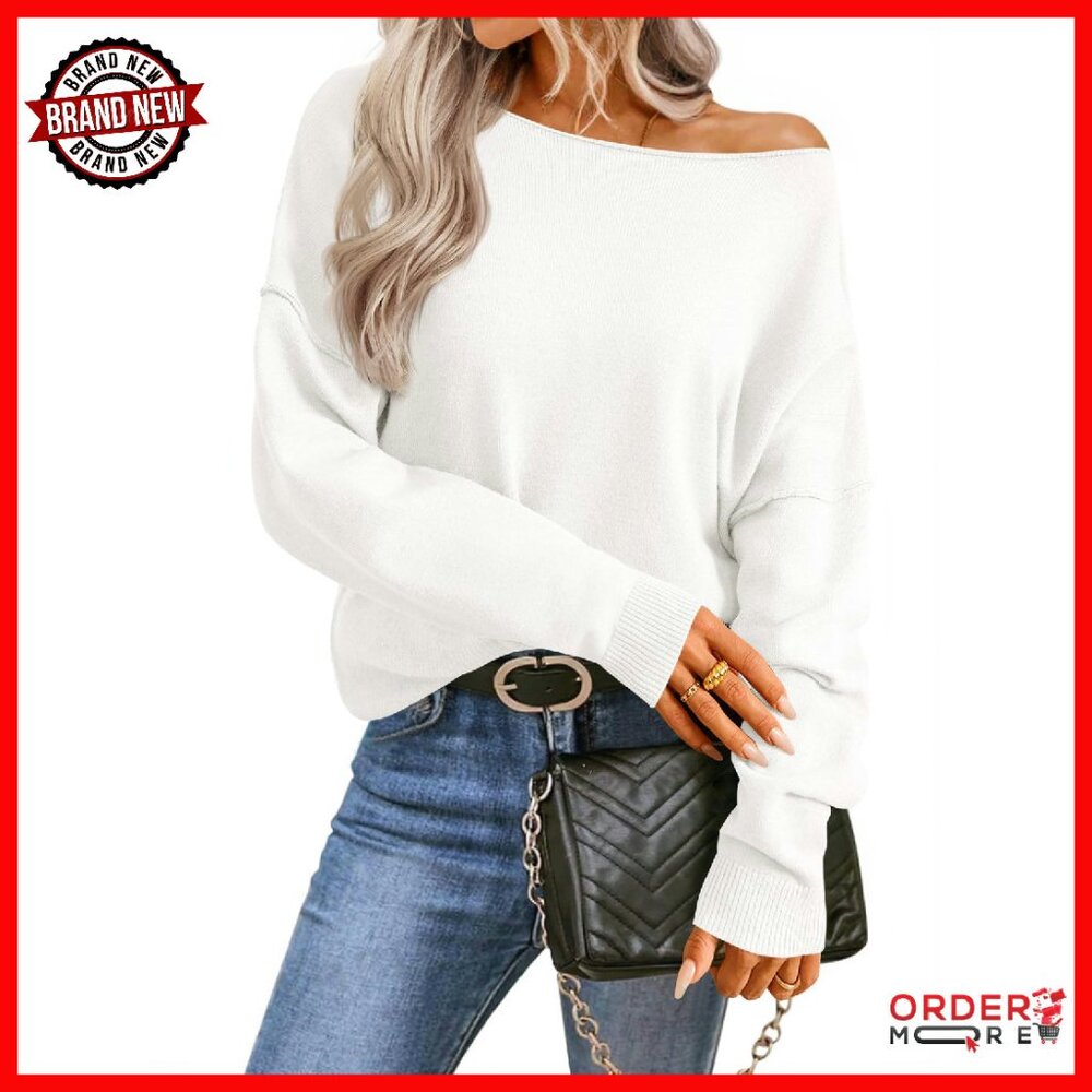 Off Shoulder Sweater Batwing Sleeve Pullover Stretch Knit Casual Top